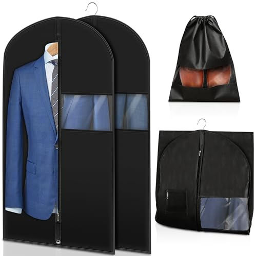 Kleidersack Anzug - 2 Kleidersäcke + 1 Schuhtasche | 100x60cm Anzug-Kleidersack | insekten-, schimmel- und wasserabweisend | Kleiderhülle für Anzüge, Kleider, Mäntel usw.