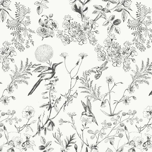 Yomshi Self-Adhesive Peel and Stick Wallpaper - Beige Floral Bird Pattern with Flower Leaf Design, Thick Textured Waterproof Vinyl Wrap for Living Room Furniture 44x300cm