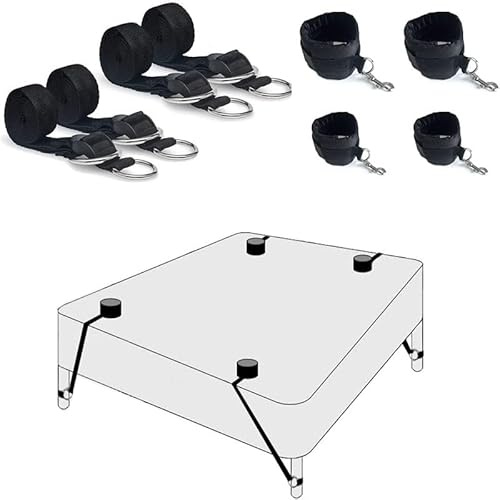 Set di costrizione da letto Sex Bondage, design di costrizione regolabile multifunzionale rimovibile, adatto alla maggior parte delle gambe del letto.