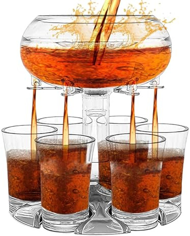Glass Acrylic Wine Dispenser, Shot Glass Dispenser with 6 Shot Glasses, Drink Dispenser, BabyGuinness Shot Dispenser, Shot Pourer Dispenser, 6 Shot Glasses and Holder Set