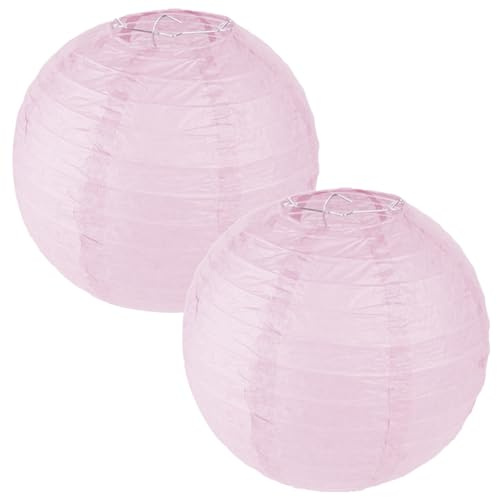 2 Stück Lampenschirm Papier Lampions Rund, Lampions Hellrosa Heißluftballon Deko für Party Garten Hochzeit Geburtstage Dekoration (20cm)