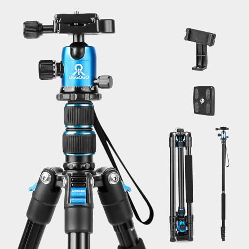 Trépied monopode pour appareil photo reflex numérique, téléphone avec rotule panoramique à 360° amovible, 2 plaques QR, trépied de voyage compact pliable en aluminium léger, sac inclus pour appareil
