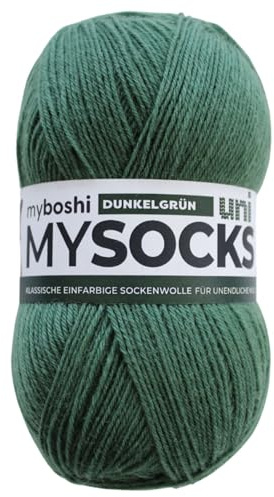 myboshi mysocks uni einfarbige Sockenwolle, 4-fädig, weich und geschmeidig, mit Aloe Vera behandelt, 100g, Ll 420m, Grün (Dunkelgrün) 1 Knäuel