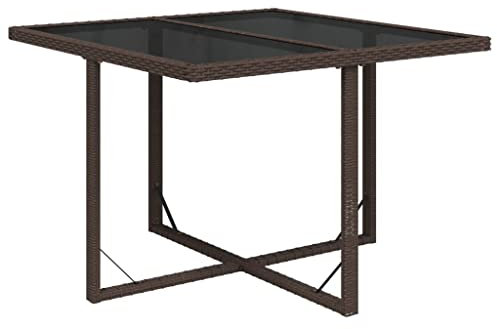 HETFTJN Loungetisch Outdoor Campingtisch Klein Bistrotisch Outdoor Picknicktisch - Gartentisch Braun 109x107x74 cm Poly Rattan und Glas für Balkon Terrasse Aufenthaltsraum Outdoor