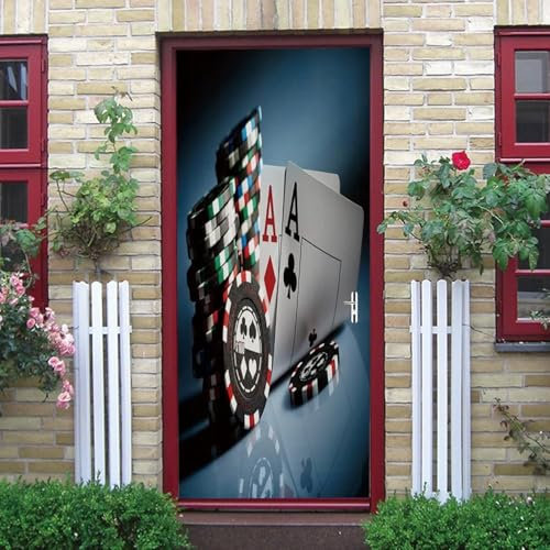 Türtapete Selbstklebend 85x200 Spielkarten Türaufkleber 3D Türposter Muster Fototapete Türfolie Türklebefolie Wasserdichte für Türwand Dekoration Tapete a9179