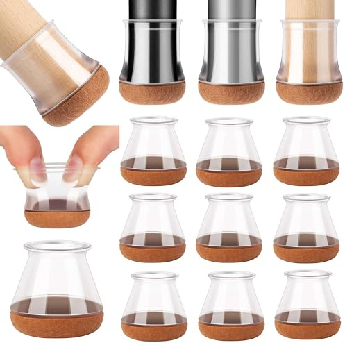 Gommini per Sedie - ✮GARANZIA A VITA✮ Piedi Rotondi per Mobili, Sgabelli, Tavoli, Divani - Feltrini Antiscivolo per Gambe Sedie Fondo in Feltro|12-16 mm| (trasparente - 16 pezzi, Rotondo S (14-20 mm))