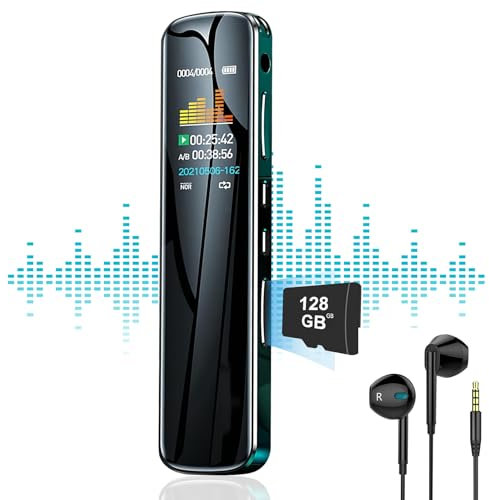 EVISTR 128GB Digitales Diktiergerät mit Wiedergabe - 1536Kbps HD Diktiergerät Sprachaktivierter Audiorekorder mit Rauschunterdrückung für Besprechungen Interviews Vorlesungen