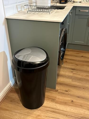 60L Premium Silver Modern Plastic Touch Top Bin, Dustbin, Rubbish Bin for Kitchen, Home With Coloured lids Black/Blue/Red/Silver/Green (SILVER)