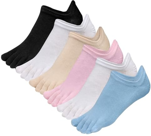 Soleeya 6 Pares Calcetines Dedos Mujer Invisibles Talla 35-40, Calcetines Tobilleros 5 Dedos Separadores Deportes Algodón Alineadores Mujer para Deporte (FR/ES, Números, 35, 40, Regular, Regular, A)