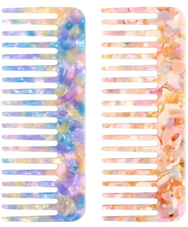 Mabor Hair Detangling Comb, 2 Pack Tortoise Shell Comb Acetate Wide Tooth Comb No Handle Styling Comb for Wet and Dry Hair Women's Thick Curly Wavy Hair