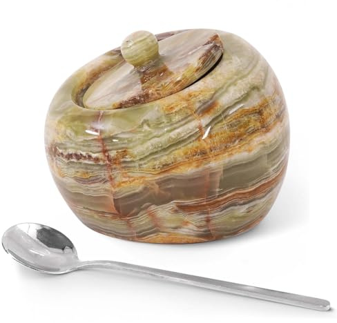 Radicaln marmor saltkällare med lock 10 cm grön onyx handgjorda saltbehållare för bänkskiva, idealisk saltlåda, salthållare för sten och saltfat med lock, salthållare för bänk