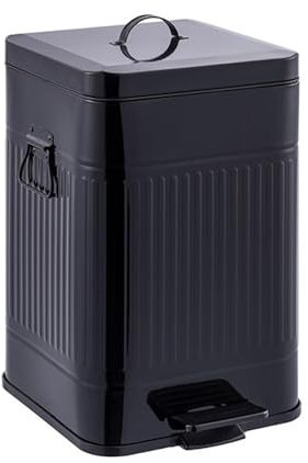 Cubo de Basura para Exteriores, Cuadrado, con Tapa, 2 galones, Cierre Suave, de Metal Vintage, con Pedales, para Exteriores, Granja, baño, Dormitorio, Oficina (Negro)