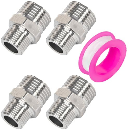 4Pcs Shower Hose Connectors with Sealant Plumbers Tape Male to Female Shower Adapter for Shower Hoses Water Pipes and Many Types of Pipework