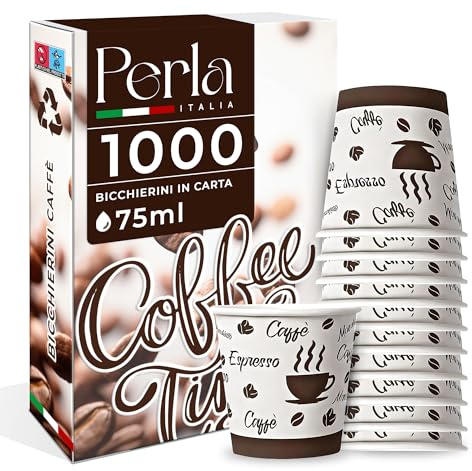 Perla Italia 1000 Bicchierini Caffè Carta Usa e Getta Resistenti 75 ml | Carta resistente, adatti per caffè caldo, usa e getta, igienici, ideali per bar e uffici, perfetti per uso quotidiano