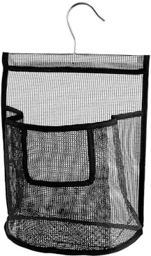 Bojueshaw Hanging Mesh Shower Bag with Hook,Reusable Laundry Clothespin Holder,Peg Basket for Washing Line,Bathroom & Travel(Black)