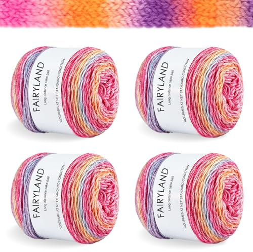 4 x 100 g gradientgarn för virkning flerfärgad gradient virkgarn supermjuk ull för babyfilt pullover halsduk hatt rosa