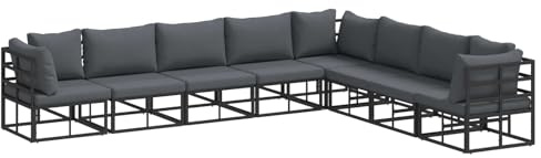 vidaXL Gartensofa-set mit Kissen 8 pcs Schwarz Aluminium, Garten und Terrasse, modernes Lounge-Set, wetterfestes Möbel, Aluminium-Sofa, coole Sitzgelegenheiten