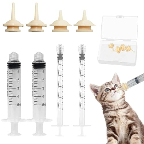 COYUN 8 Stück Haustier Fütterung Silikon Nippel, katzenmilch Aufzuchtflasche für undewelpen Kitten, mit Spritzen, Plastikspritze, Futterspritzen Kleintiere, für Welpen Hund Katze oder andere Haustiere