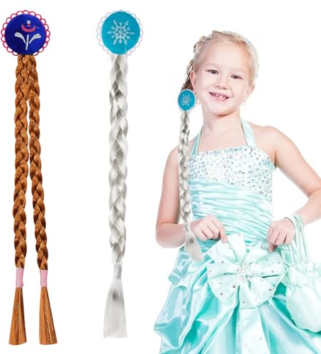 Mädchen Perücken Haarteil, 2 PCS Haarreif Prinzessin Zopf, Prinzessin Perücke Kinder, Langhaar Perücke Zöpfe für Mädchen, Kostümzubehör für Halloween, Karneval, Cosplay, Mottopartys (C)