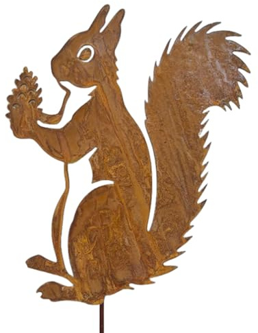 MOAZIFI Eichhörnchen Deko Gartenstecker, Rostfiguren für den Garten als Herbstdeko Draußen, Wetterfeste Gartendeko für Beet, Balkon und Terrasse ﻿ ﻿