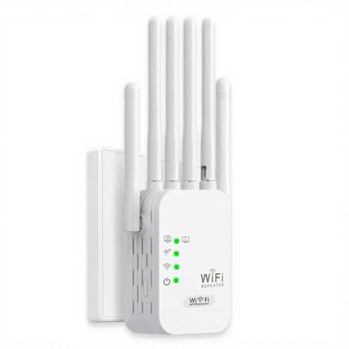 Repetidor Señal WiFi Extender,Amplificador Señal WiFi,6 Antenas,2 Puertos LAN,Repetidor WiFi Largo Alcance,Cobertura 360° de hasta 9800 m³,para Oficinas y Casa,fácil de Instalar