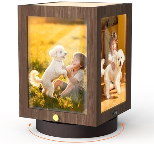 Mixoo 4x6 Picture Frame Light , Vintage Rotating Photo Frame Tabletop Lamp, Touch Desk Lamp for Bedroom Bedside, Table lamps for Office Family Retirement Teacher Mother's Day Anniversary Birthday Gift (Wooden Brown)