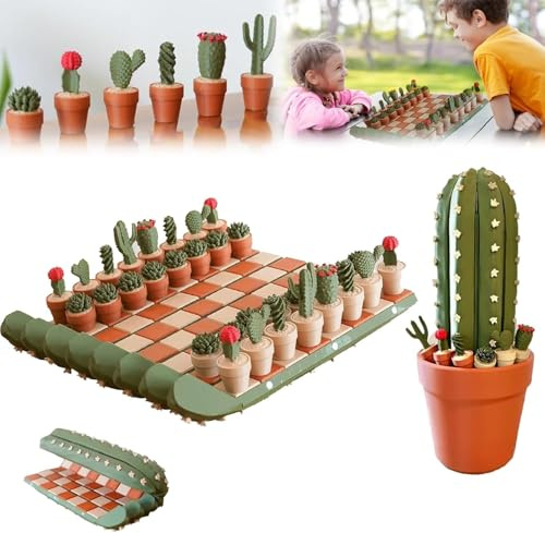 Scacchi cactus, set di scacchiere arrotolabili con cactus, design da vaso a bordo stampato in 3D, pezzi succulenti magnetici, scacchi e dama portatili da viaggio, regalo per gli amanti delle piante