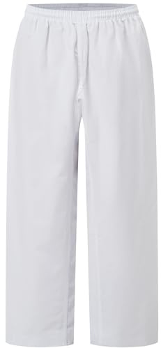 VKT Adult Kids Karate Pants Taekwondo Uniform White Gi Martial Arts Elastic Waist Trousers for Training or Competition White 130