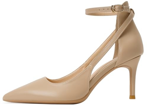 Spetsiga spetsiga spetsiga stilettklackar för kvinnor Slingback-inspirerad design och sidoslingrande remmar, Naken 6 cm, 39 EU