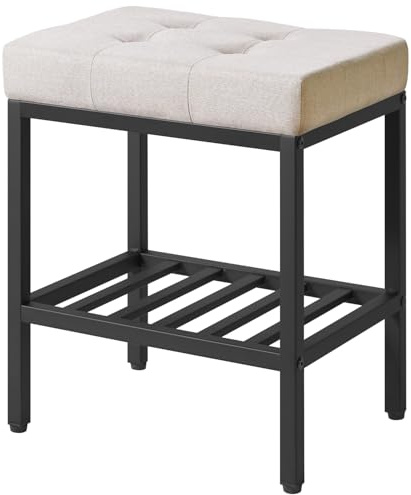 IBUYKE Rectangular Makeup Stool with Adjustable Feet and Storage Space, Footrest Chair, Linen Seat Vanity Stool, Multi-Use as Small Side Table or Ottoman, for Bedroom, Linen WBD017Y