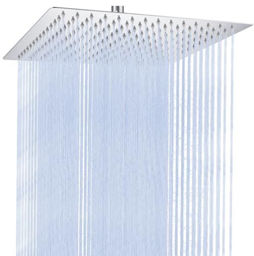 Alcachofa de Ducha Grande Anticalcáreo y Alta Presión - Cuadrado 12 Pulgadas con Boquillas de Silicona Autolimpiantes - Ducha de Lluvia en Acero Inoxidable, Fija a Pared para Baño Moderno - Cromado