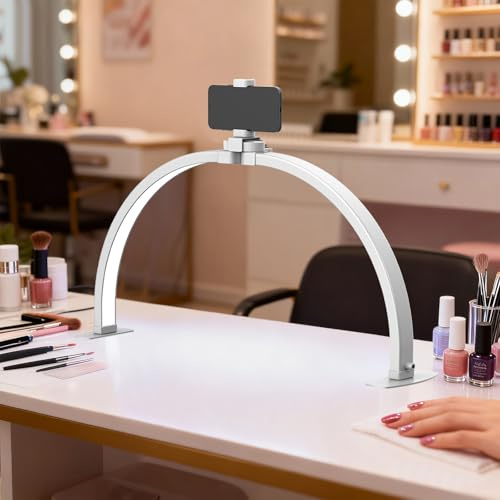 Lámpara de media luna para uñas, 3000 – 6000 K, luz diurna ajustable, lámpara cosmética ajustable 360°, 74 cm, plegable LED, lámpara de pestañas, lámpara de mesa para pestañas de belleza