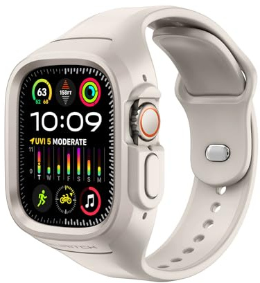 SURITCH Sportband för Apple Watch Ultra 3/2/1-fodral med band 49 mm, mjukt silikon, stötsäkert, robust skyddande ersättningsrem med fodral för kvinnor och män, Starlight
