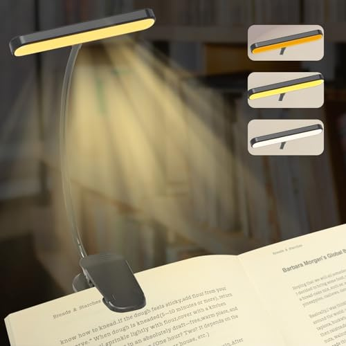 QUMOX Lampe de lecture rechargeable 25 LED pour lire au lit - Protection des yeux, 3 températures de couleur, 5 niveaux de luminosité, autonomie de 5 à 50 heures. Lampe légère à pince, noir