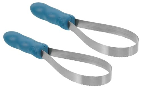 UPKOCH Cepillo para Deslanar Caballos de Acero Inoxidable con Cuchilla Serrada Herramienta de Doble Filo para Aseo en Establos Mango Ergonómico Antideslizante Pack 2 Unidades Azul