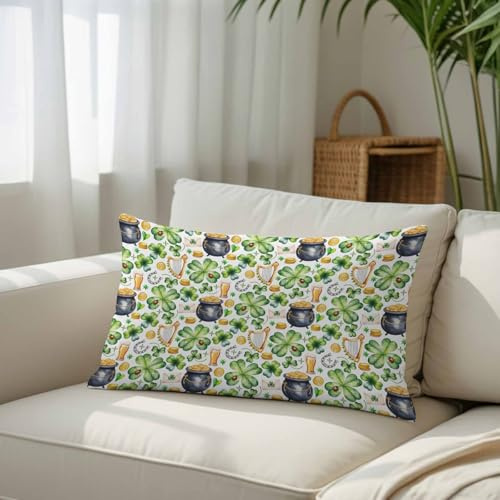 SDAIFCAING St. Patrick's Day Throw Pillow Cover Shamrock Beer Gold Coin Spring Decorative Pillow Cover Soft Pillowcase for Couch Sofa Bed Bench Cushion Living Room Bedroom Accent Decor - 24x36 inches