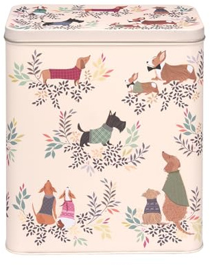 Elite tins Sara Miller Dapper Dogs Large Rectangular Storage Tin, Multi-Color, 19.5 x 15.4 x 7.5 cm, Tin Material