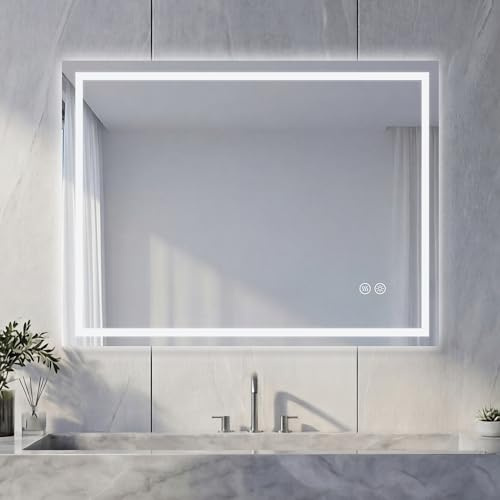 NeoArt Badspiegel mit Beleuchtung 80x60cm Touch-Schalter & Antibeschlag | Badspiegel mit 3 Farben & Dimmbare Helligkeit, Memoryfunktion, HD Silber-Spiegel，IP44&IP65, LED Wandspiegel für Badezimmer