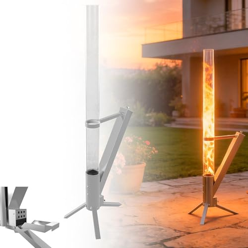 Aufun Feuerrohr Edelstahl, Feuersäule Pelletfackel für Garten Terrasse, Moderne Alternative zum Gartenkamin mit Langzeitbrennfunktion Camping Raketenofen, 40x33x135cm
