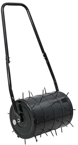 Rasenwalze zum Ziehen mit Belüftungs-Clips Schwarz 110 x 52 cm Eisen Gartenwalze für Bodenverdichtung, Rasenpflege und Planieren von Wiese, Saatbett, Maulwurfshügel, Erde und Sand