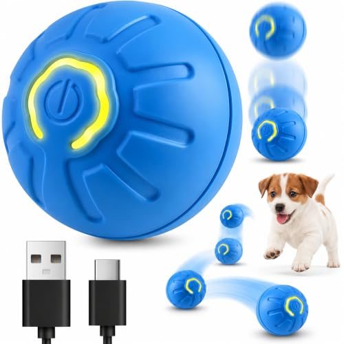 WEQNGIU Pelota Interactiva para Perros y Gatos, Juguete Inteligente Automático con Movimiento 360°, Bola Recargable USB con Luz LED, Lavable y Duradera para Cachorros en Interiores y Exteriores