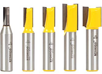 Yonico 14522 5 Bit Straight Router Bit Set 1/2-Inch Shank