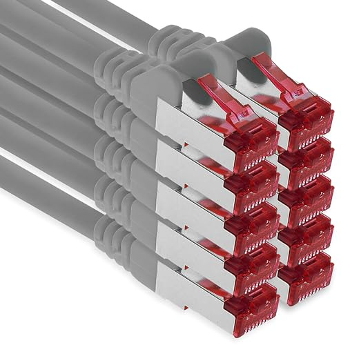 1aTTack.de - 10x 3 Meter CAT6 Patchkabel S/FTP PIMF Schirmung CAT.6 RJ45 Netzwerkkabel Ethernetkabel DSL LAN Router Switch Modem Patchfeld - grau - 10 Stück