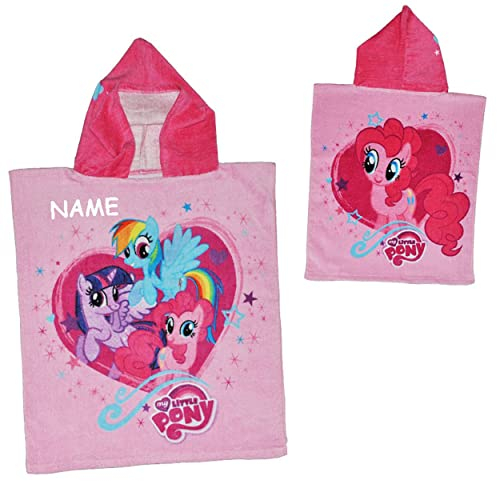 Mein kleines Pony - Badeponcho - incl. Name - 4 bis 8 Jahre Poncho - mit Kapuze - 50 cm * 115 cm - Handtuch Strandtuch Baumwolle - Mein kleines Pferd Mädc..