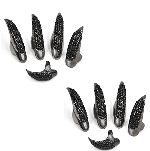 Beauty7-10 STK Damen Modetrend Bling Bling Vintage 3D Gothic Punk-Stil Kristall Strass Krallen Prote Nagelring Cosplay Dekoration-S/M/L