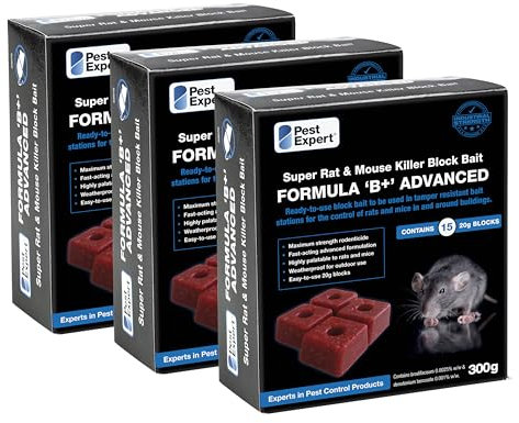 PEST EXPERT Advanced Rat & Mouse Poisoning Super Strength Bait Blocks (900g – 45 Blocks) Single-Feed Fast Acting Rat & Mouse Killer, Rat Poison Block Bait for Indoor & Outdoor Rodent Bait Box Station