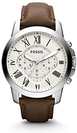 Fossil Orologio Grant da uomo, movimento cronografo al quarzo, cassa in acciaio inossidabile da 44 mm con cinturino in vera pelle, FS4735