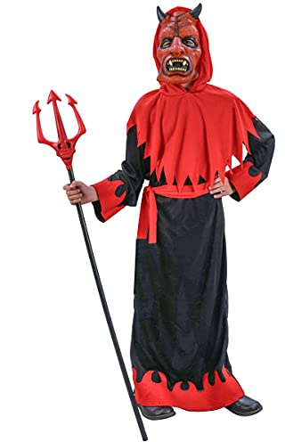 DEGUISE TOI - Déguisement diable sinistre garçon - Robe - Ceinture - Capuche - Masque - L 10-12 ans (130-140 cm) - Rouge - Déguisements enfants - 100% Polyester - Lavage à la main - Halloween