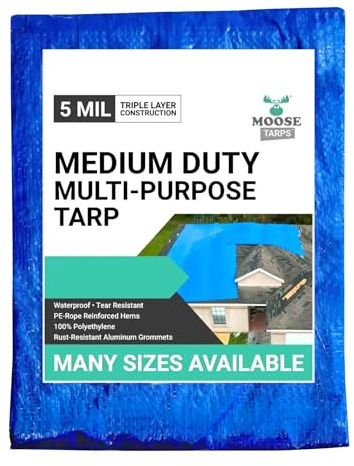 Moose Supply 10' x 20' Waterproof Poly Tarp, 5 Mil, Blue & Silver