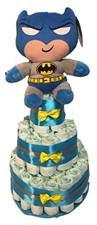 Tarta de pañales Batman (Talla 2 (3-6 kg)) by MomentosGourmet Añade tu dedicatoria personalizada. Regalo para bebé muy práctico. Cesta Canastilla recién nacido. Diaper Cake